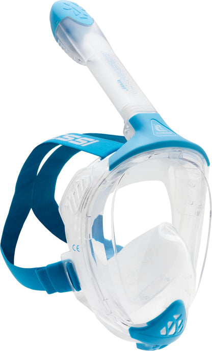 CRESSI Java Full Face Mask Clear/Blue S/M-Unisex Full Face Snorkel Mask, Ultra Clear Anti Fog Lens, 100% Silicone, Snorkel Dry with Safety Valves,