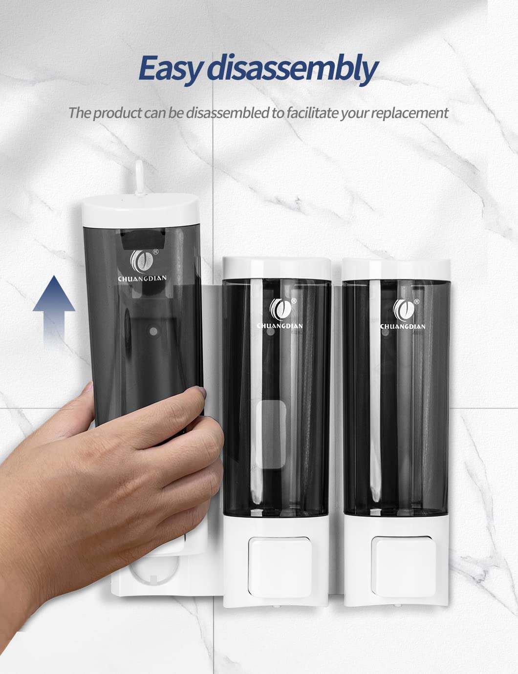 Triple 200ML Soap Dispenser Bathroom Wall Mounted Shower Gel Shampoo and Conditioner Dispenser Kitchen Dish Detergent Container Hand Body Wash Liquid