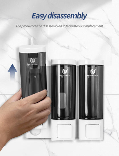 Triple 200ML Soap Dispenser Bathroom Wall Mounted Shower Gel Shampoo and Conditioner Dispenser Kitchen Dish Detergent Container Hand Body Wash Liquid