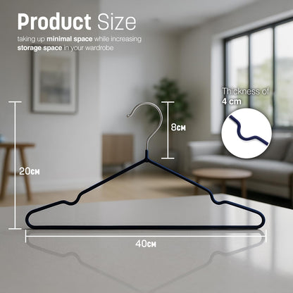 KEPLIN 20x Premium Rubber Coated Metal Hangers - Heavy Duty - Space Saving Organiser Clothes Hangers For Wardrobes Coat Rack Rails(Navy Blue)