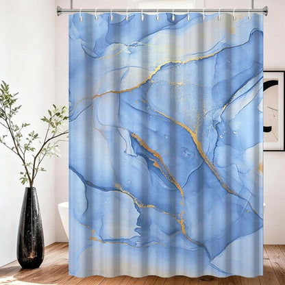 Xiaoterna 180x240cm Marble Shower Curtain White Grey Blue Gold Dots Waterproof Polyester Bathroom Curtain Luxury Modern Aesthetic Artistic Washable