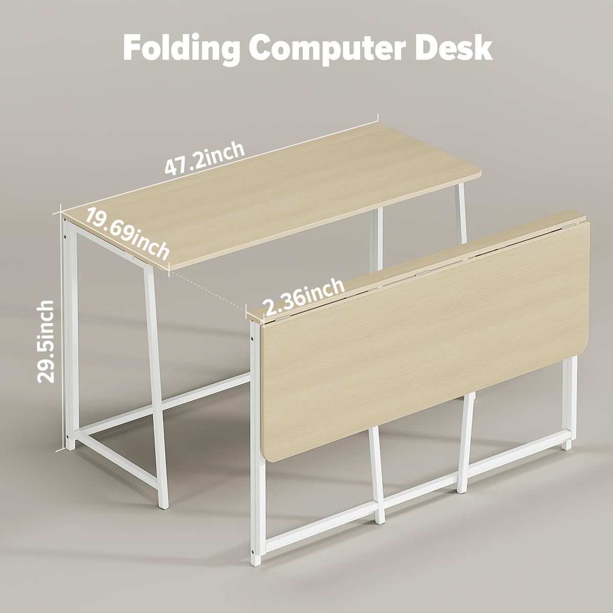 WOHOMO Folding Desk, 120cm Computer Foldable table for Work, Beige