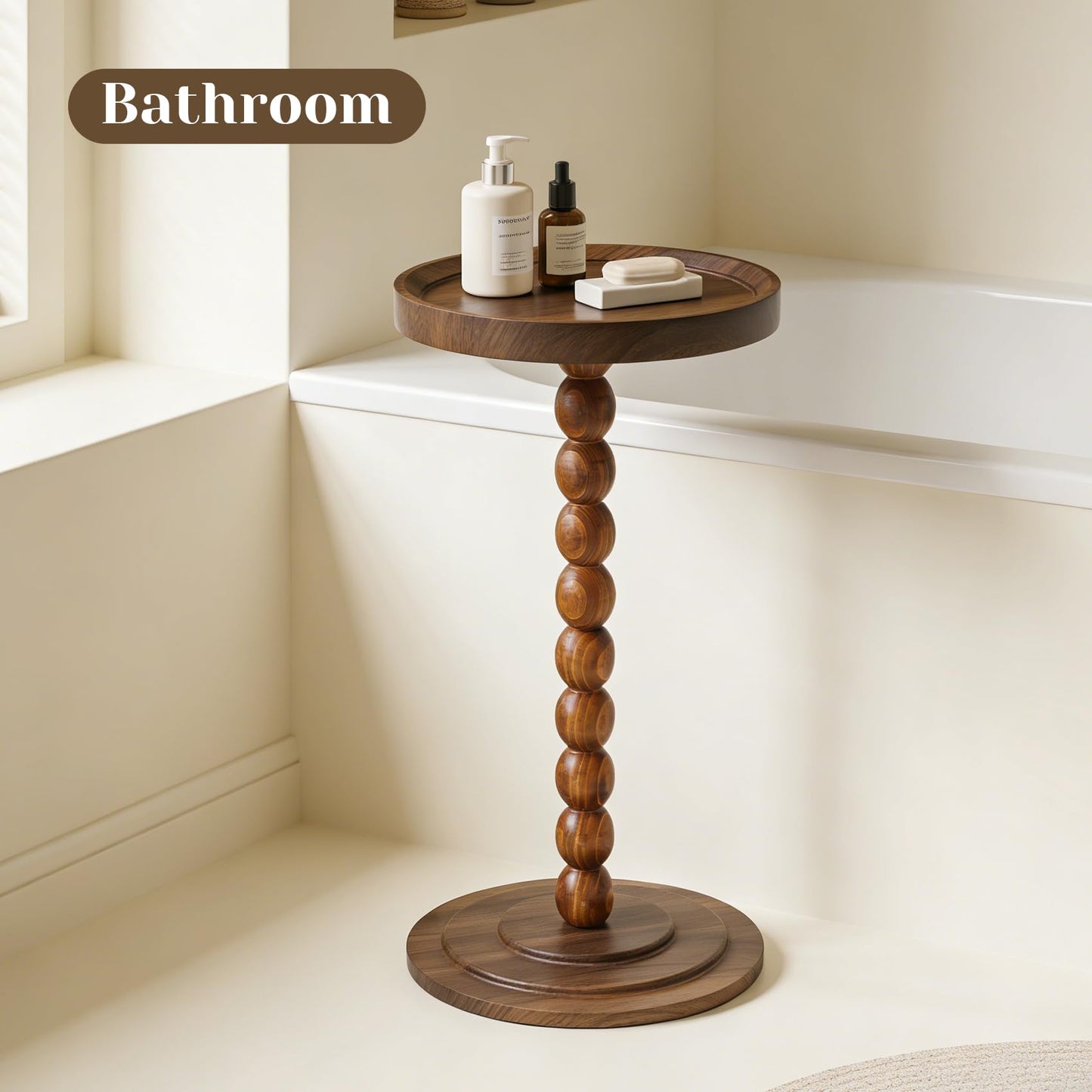 XUDREZ Modern Side Table with Vintage Spindle Design, Small Round Coffee End Table for Living Room Bedroom/Sofa/Bathtub (Walnut Brown)