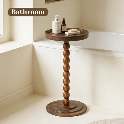 XUDREZ Modern Side Table with Vintage Spindle Design, Small Round Coffee End Table for Living Room Bedroom/Sofa/Bathtub (Walnut Brown)