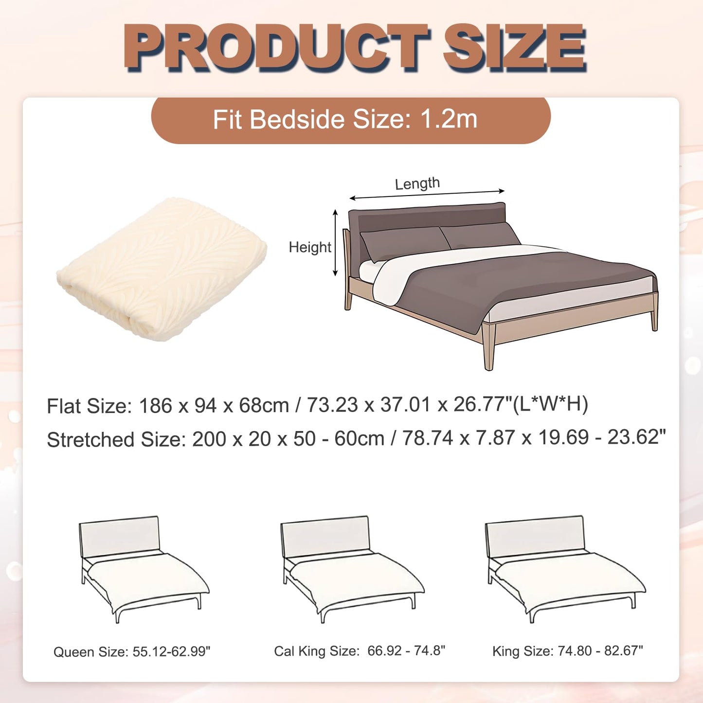 sourcing map Bed Headboard Slipcover, 200cm Jacquard Fabric Stretch Protector Covers, Dustproof Cover for King Size Headboard Bedroom Decor, Beige