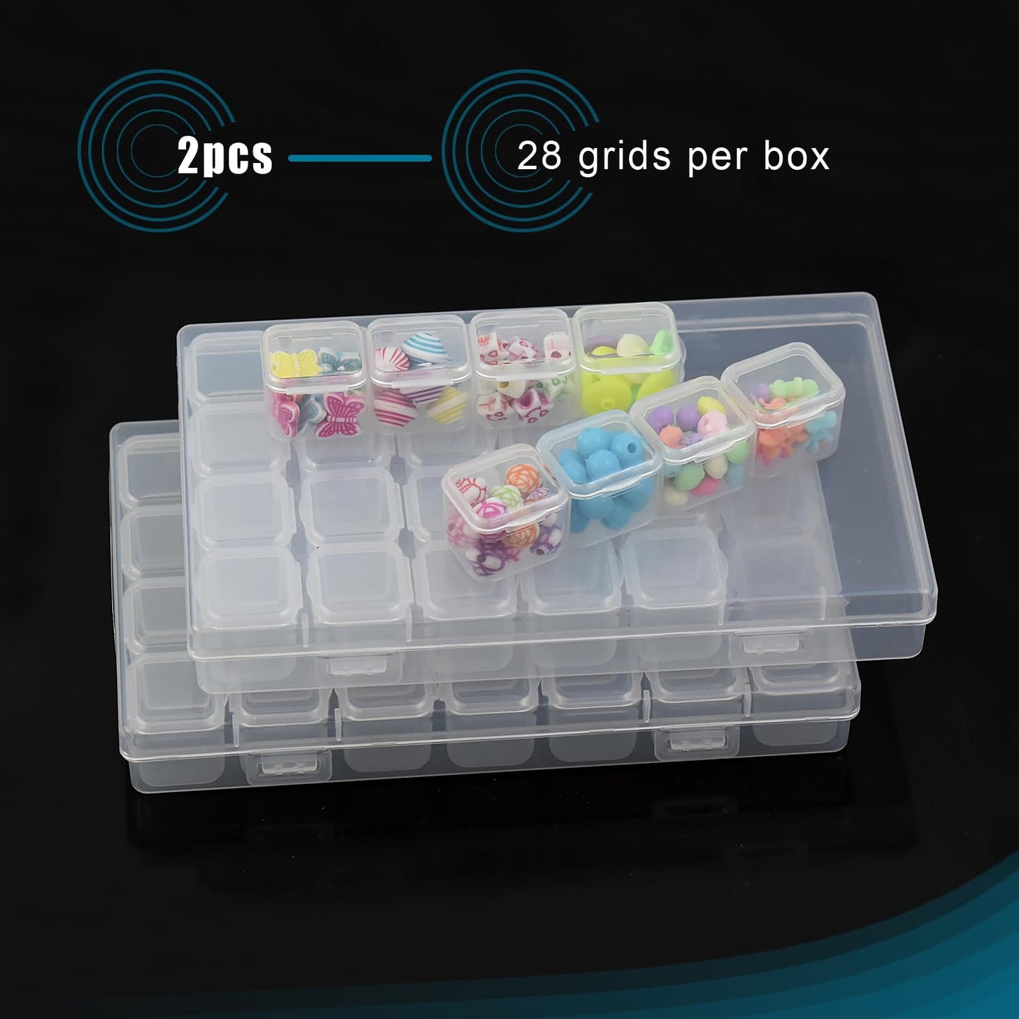 2Pcs Bead Storage Containers 28 Grids Plastic Organizer Box for Diamond Art Crafts with 80pcs Label Stickers