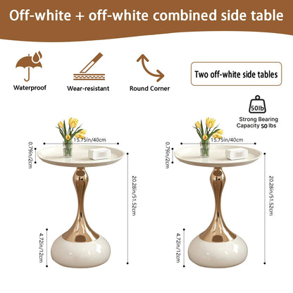 2-Pack Modern Round Side Table - White Tabletop & Gold Pedestal Base, Stylish Accent End Table for Living Room, Bedroom & Office (White Set)