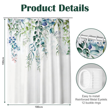HAGOT Shower Curtain, Water and Mould Resistant Bathroom Curtain, Polyester Machine Washable Fabric, Bath Curtain with Hooks, 180 x 180 cm