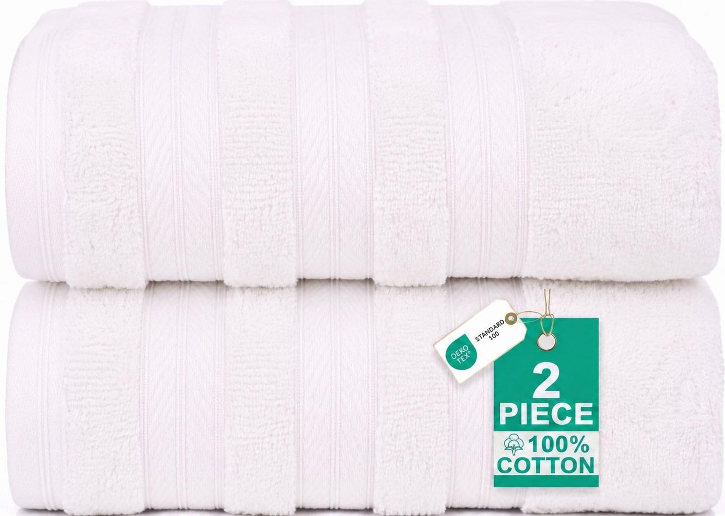 MELLUVA Bath Towels Set of 2 | 100% Turkish Cotton | 70 x 125 cm | Soft and Absorbent 600 GSM | Quick Dry Bathroom Shower Towels | White