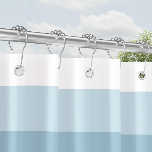 Shower Curtain, 120 x 200 cm, Rail, Light Blue Patterns, Weighted Hem, Anti-Mould Textile, Water-Repellent, Washable Polyester Bath Curtains with