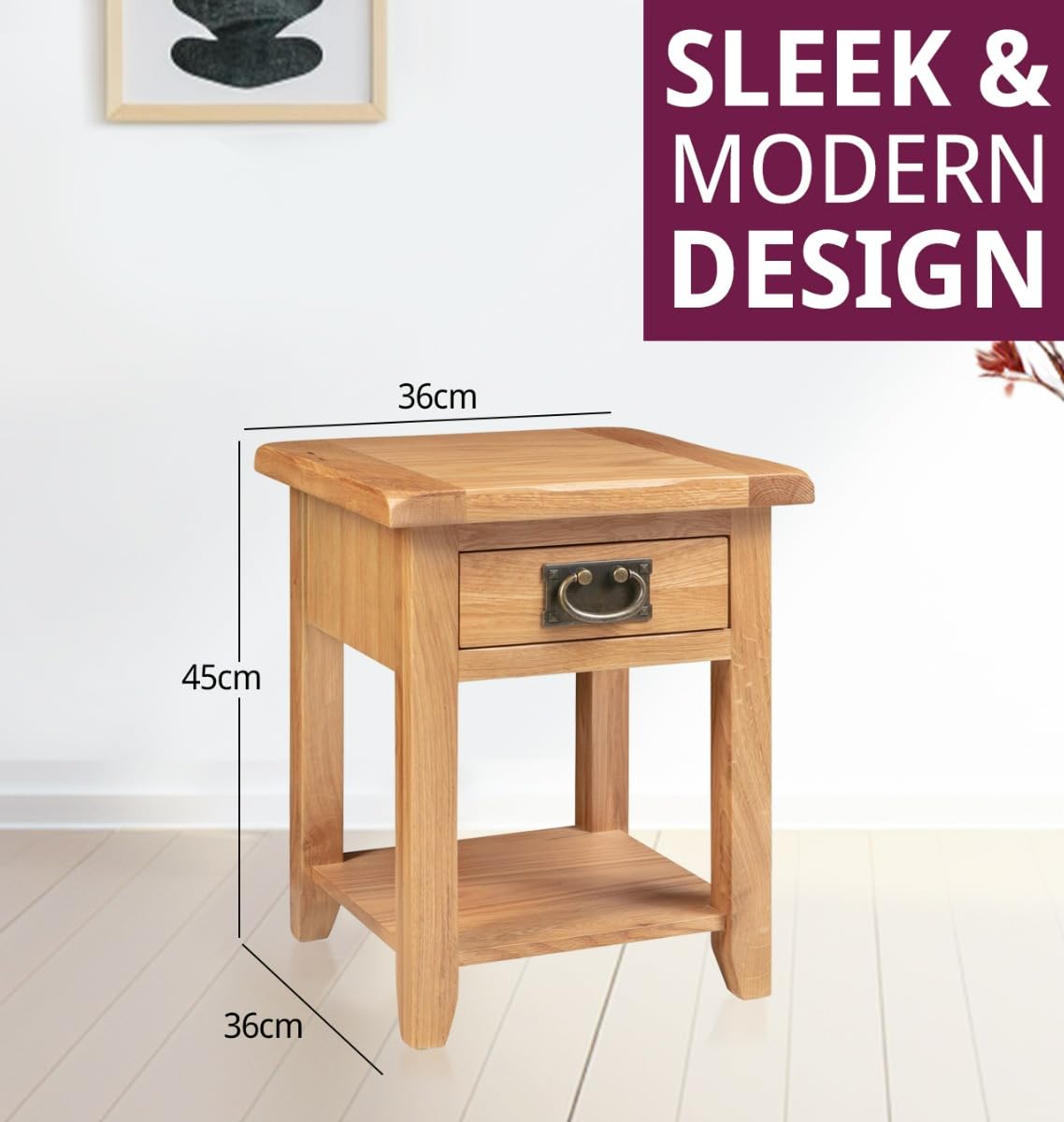 Hallowood Furniture Monchique Small Solid Oak Side Table with Drawer and Shelf, Wooden Lamp or Bedside Table with Lower Storage Unit, Bedroom and