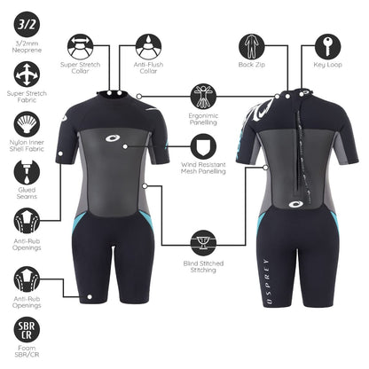 Osprey Women's Osp L - Origin Shorty Wetsuit, Black Blue, L UK
