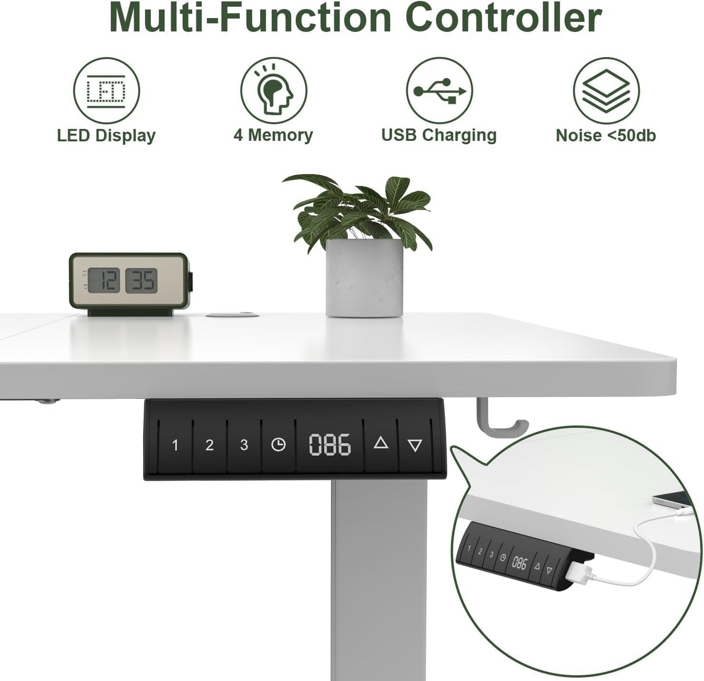 JUMMICO Electric Standing Desk 160x80 cm with Charging Port, Height Adjustable Computer Desk with Cable Tray,Ergonomic Sit Stand up Desk Rising Table