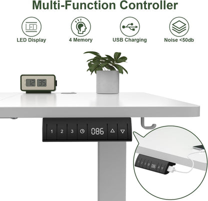 JUMMICO Electric Standing Desk 140x70 cm with Charging Port, Height Adjustable Computer Desk with Cable Tray,Ergonomic Sit Stand up Desk Rising Table