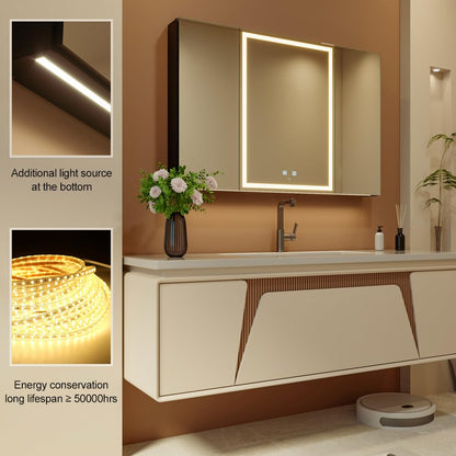100 x 70 cm Three Doors Aluminum LED Bathroom Medicine Cabinet with Mirror