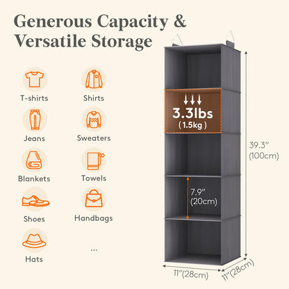 Lifewit 5 Tier Grey Hanging Closet Wardrobe Storage Organiser, 1 Pack