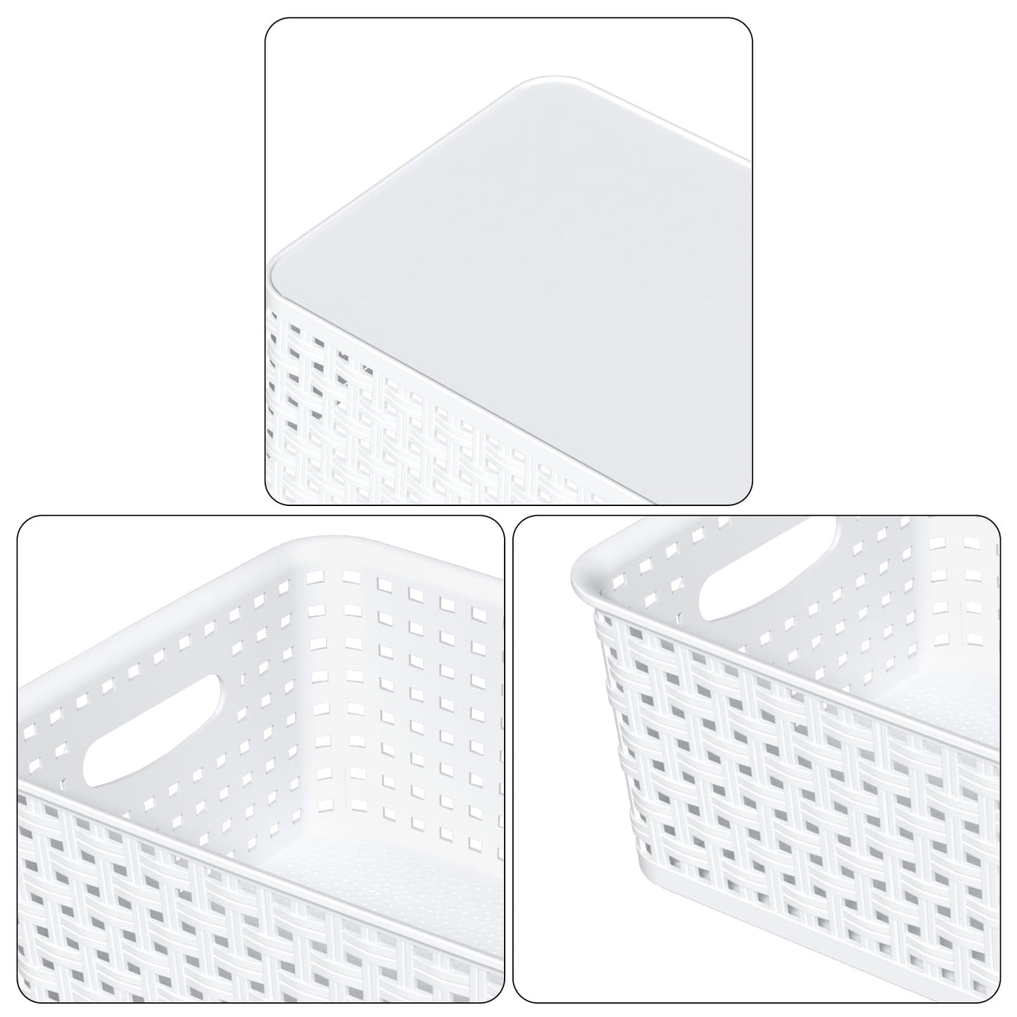 Callyne Set of 6 Plastic Storage Baskets, Organizer Basket, White