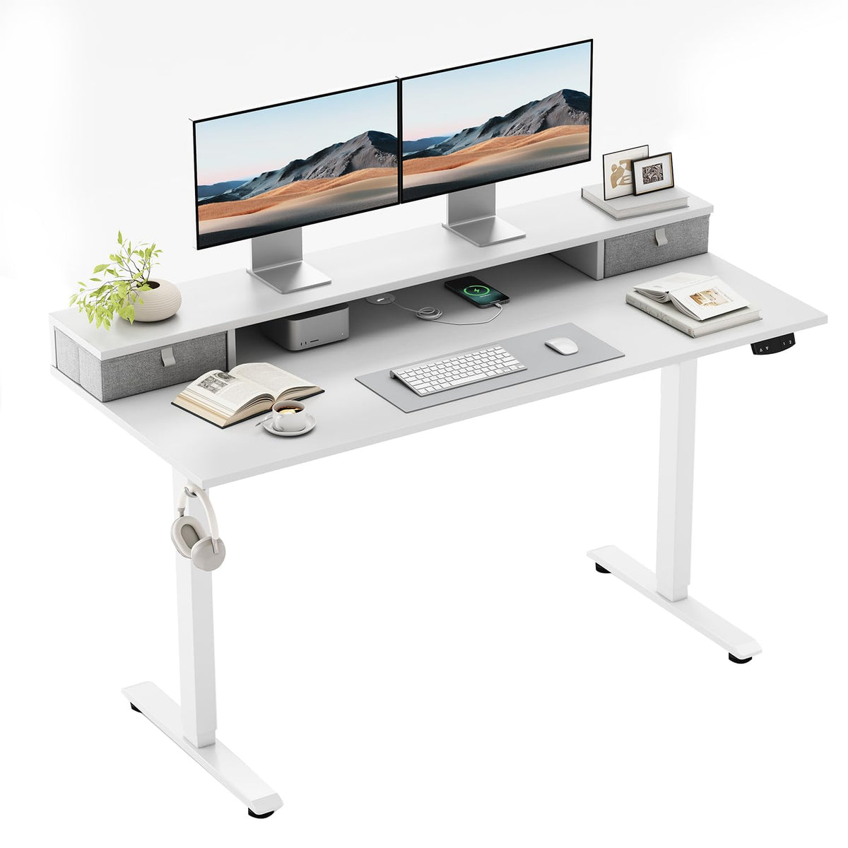 Klicelor Electric Height Adjustable Desk, with 2 Fabric Drawers, 100x60cm