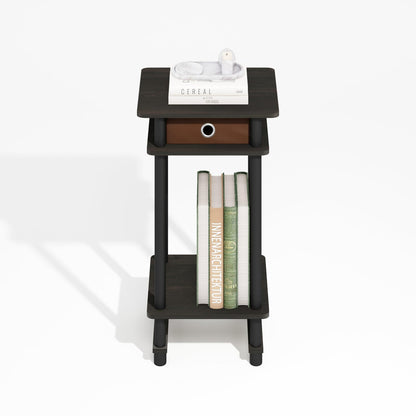 Furinno TURN-N-TUBE Side Table, 3-Tier End Table with Storage Bin, Open Shelf Night Stand, Bedside Table, Toolless Assembly, for Living Room, Bedroom
