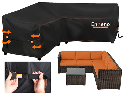 Enzeno Garden V-Shape Furniture Cover Waterproof, 420D Heavy Duty Oxford Fabric Outdoor Rattan Corner Sofa Cover with Waterproof Tape (215 * 215 *