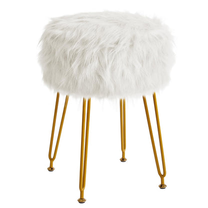 IBUYKE Faux Fur Vanity Stool with Storage, Makeup Chair, White WBD021W
