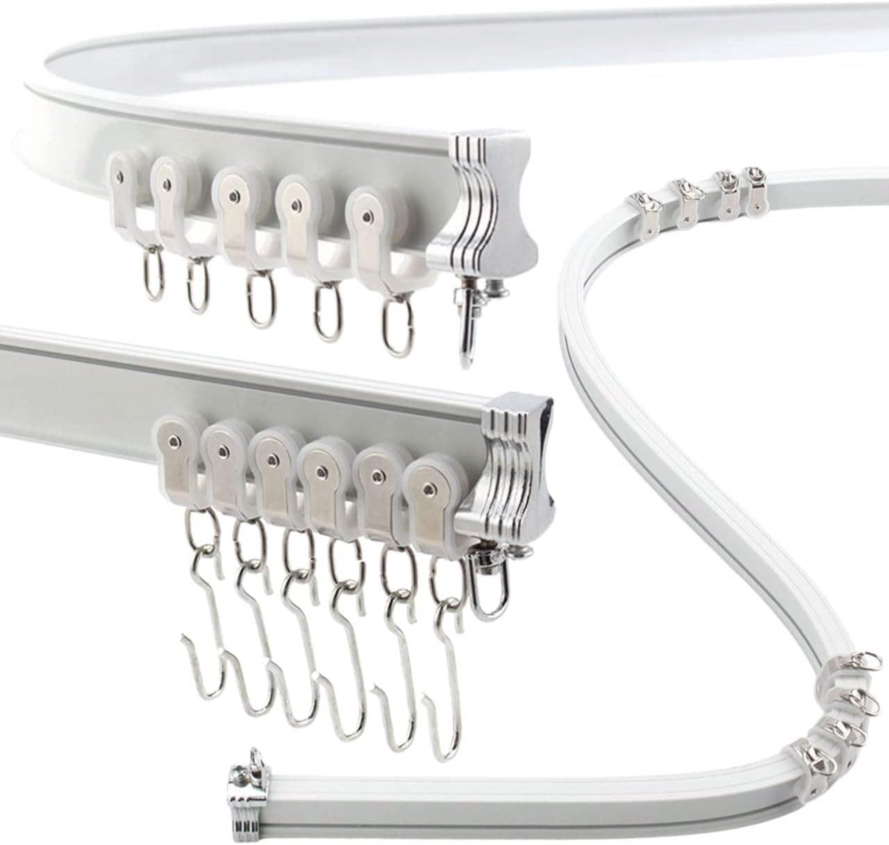 Aluminium Flexible Ceiling Curtain Track 3ft-6.6ft / 2m | Bendable Curtain Rail for Bay Windows & Shower | Heavy Duty Ceiling Mounted Track for