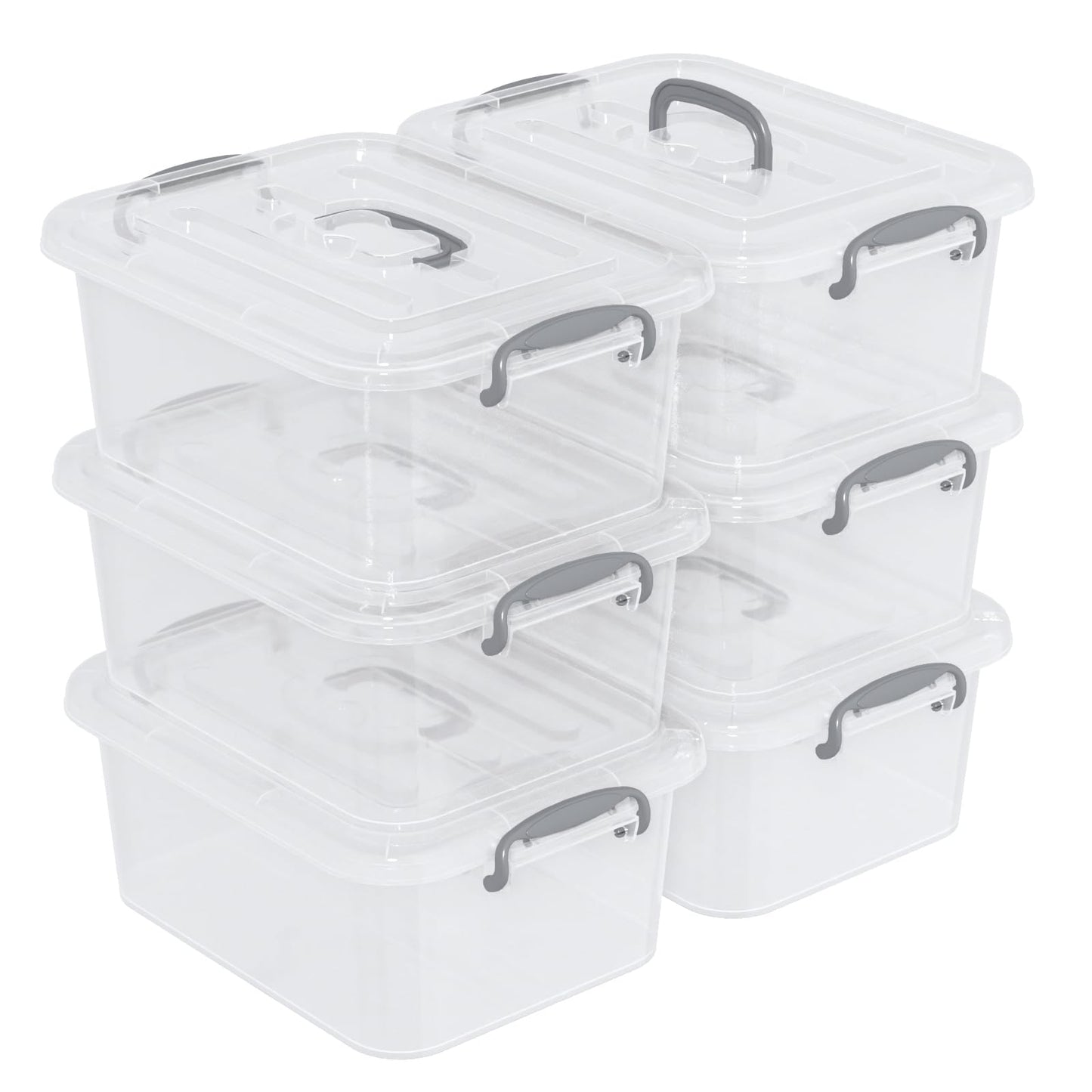 Xyskin 6 Packs 8 L Latching Box with Handles, Plastic Storage Bin with Lids, Clear Storage Organizer Box