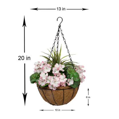 GreenBrokers 2X Artficial Round Coir Hanging Baskets with Pink Geraniums (Set of 2), 52cms