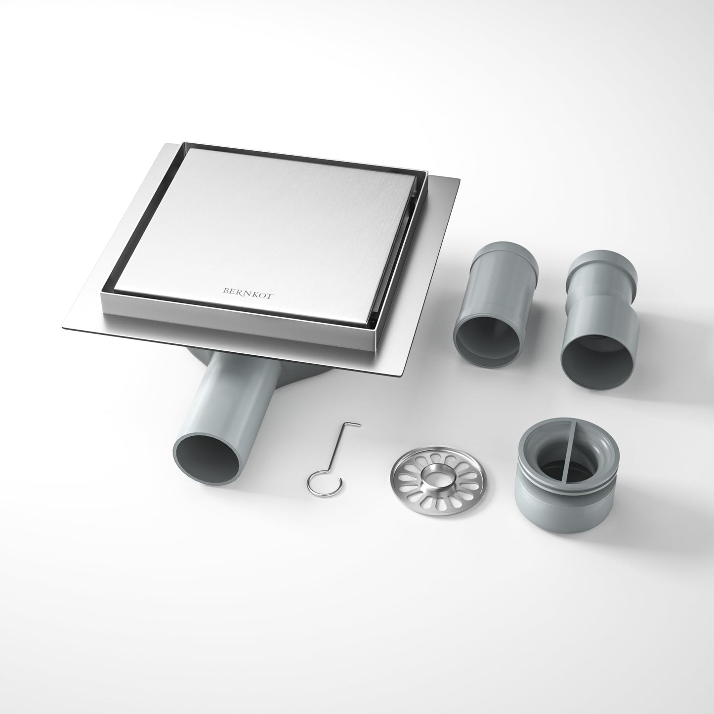 Bernkot Floor Drain Shower Stainless Steel 15 x 15 cm Shower Drain Square with 360° Siphon Odour Stop and Hair Filter 2 in 1