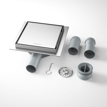 Bernkot Floor Drain Shower Stainless Steel 15 x 15 cm Shower Drain Square with 360° Siphon Odour Stop and Hair Filter 2 in 1