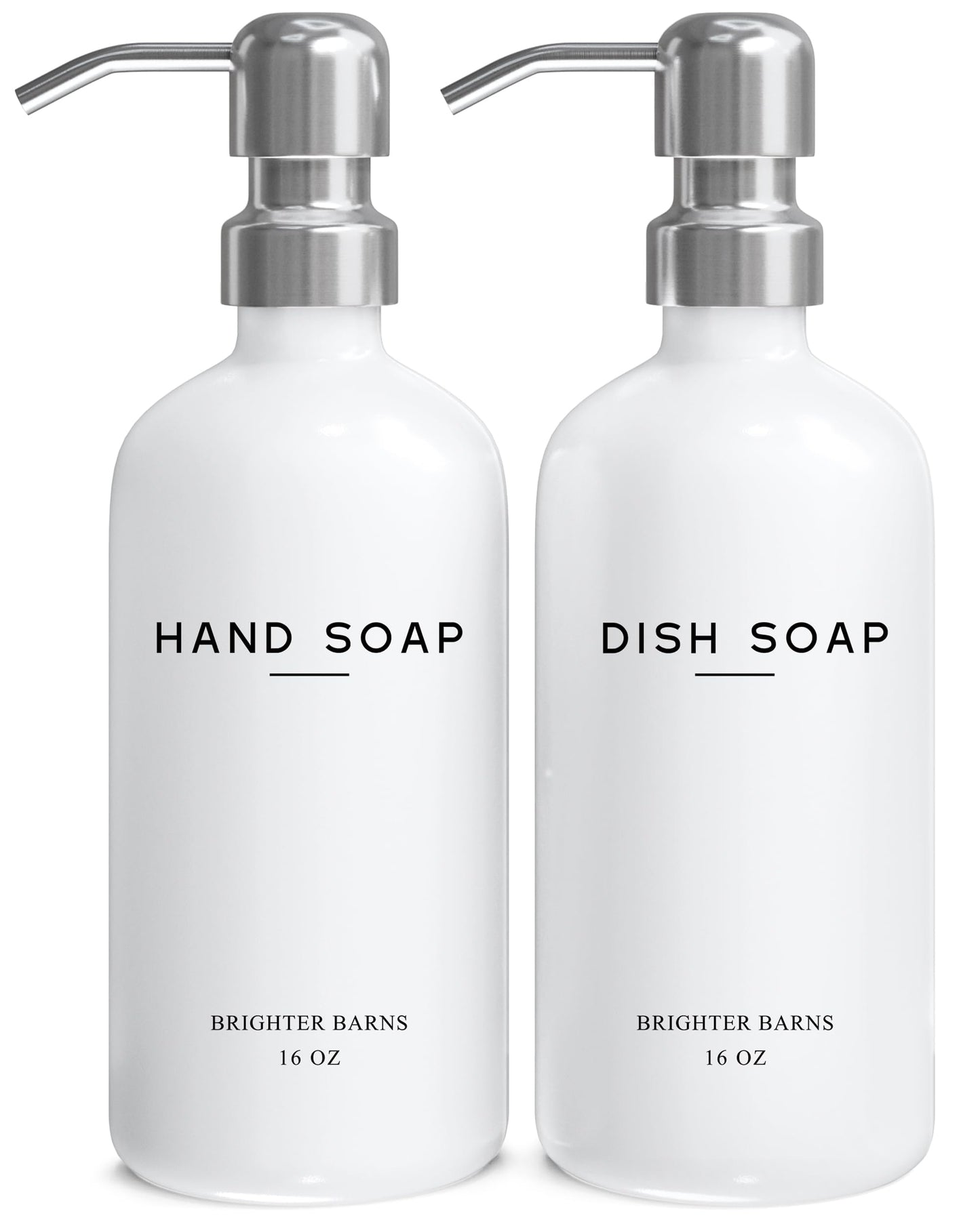 White Glass Soap Dispenser Set by Brighter Barns - Hand and Dish Soap Dispenser for Kitchen Sink - Kitchen Soap Dispenser Set & Pump - Farmhouse