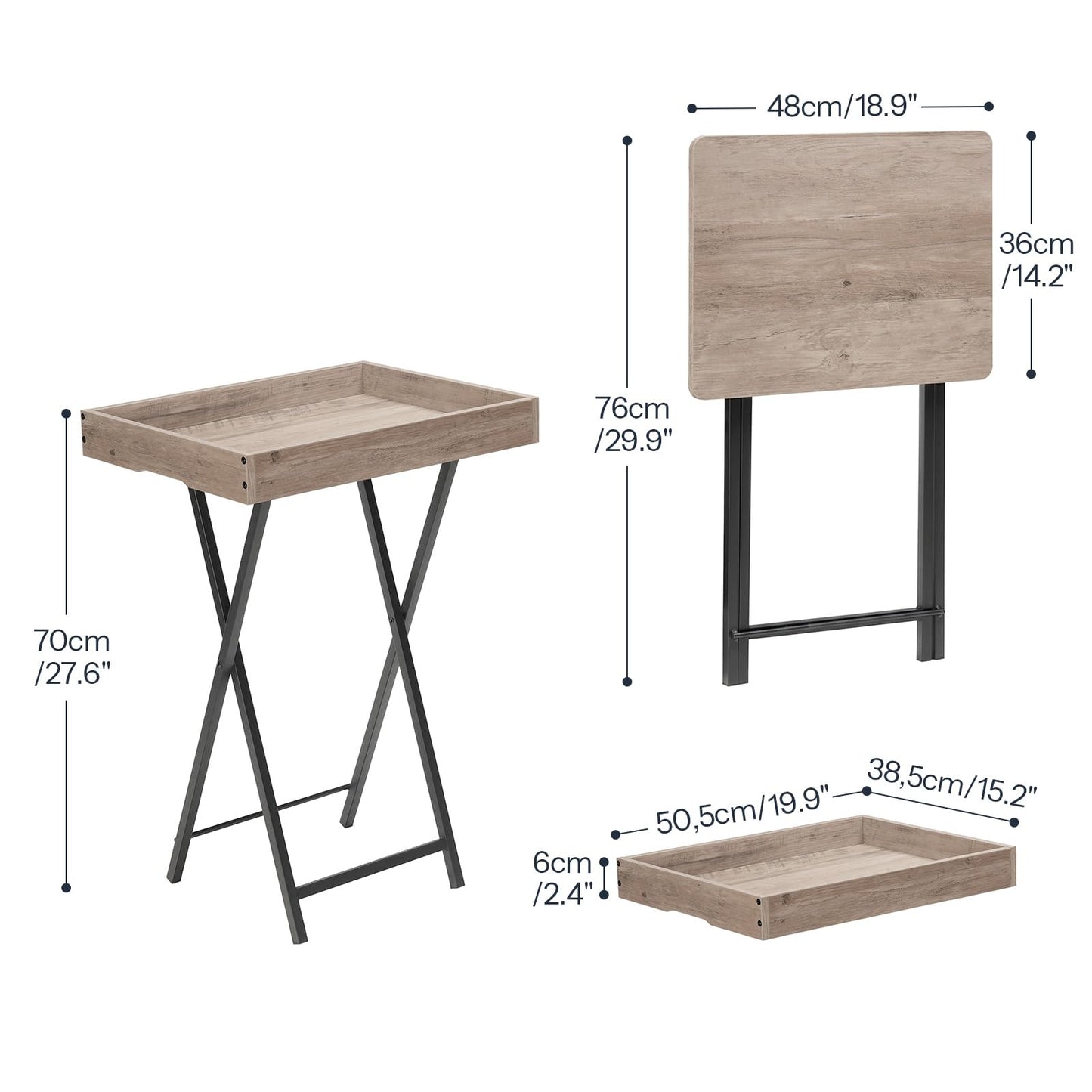 HOOBRO Folding TV Tray Table for Eating, Snack Dinner Side Table with Removable Serving Tray, Foldable Bedside Occasional Coffee Table