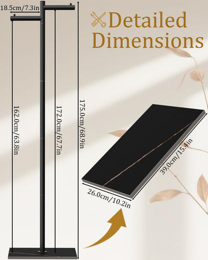 ENUMAIL Freestanding Metal Coat Racks with Natural Rock Base,175cm,Black