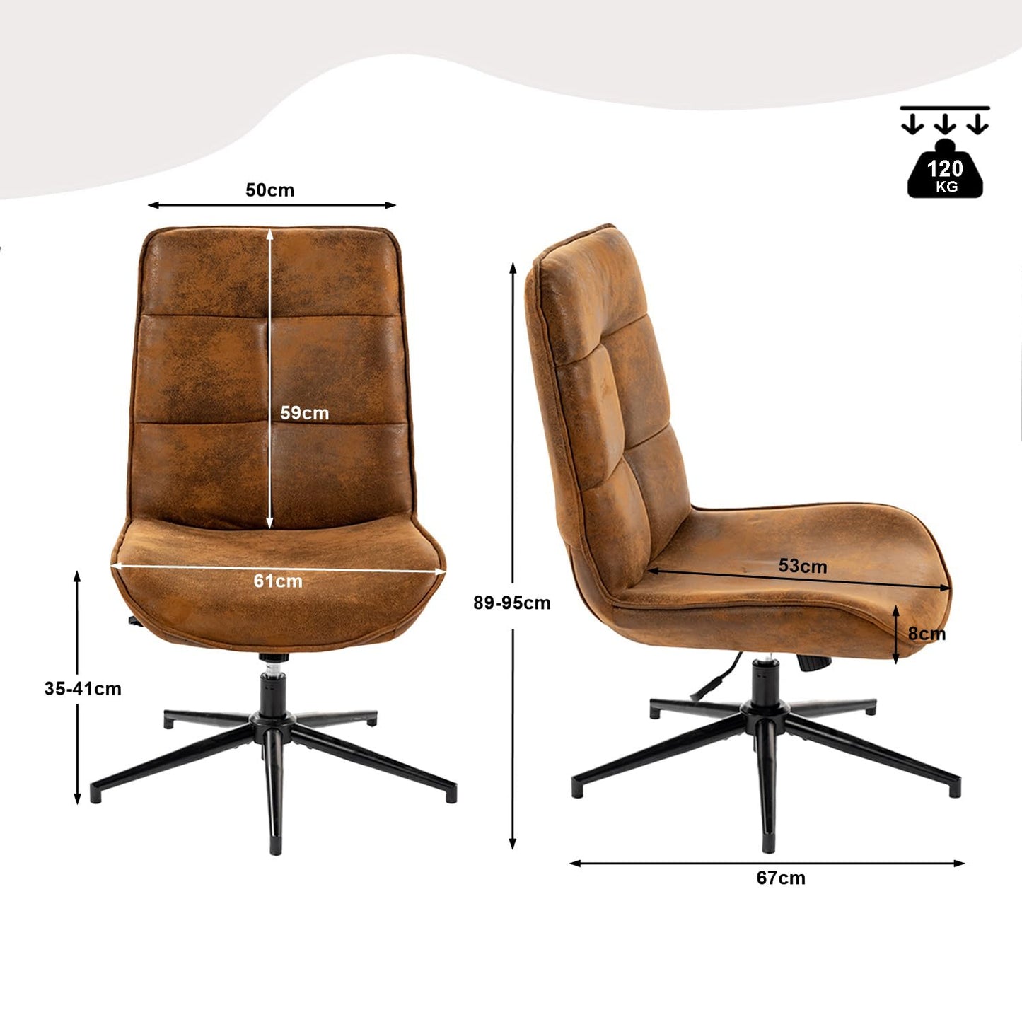 MEUBLE COSY Lounge Chair Comfortable Swivel, Modern Recliner with Adjustable Backrest, Living Room Armchair Height Adjustable, Soft Suede, Metal Legs