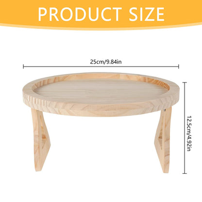 wellrun Natural Pine Wood Sofa Armrest Tray,Foldable Clip-On Side Tables for Couch,Portable Round Arm Table for Drinks Snacks Remote Books
