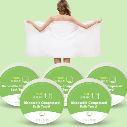 ERHAOG Compressed Towel Tablets - 140 * 70 cm Compressed Bath Towel, 5 Psc Large Disposable Bath Towels for Travel