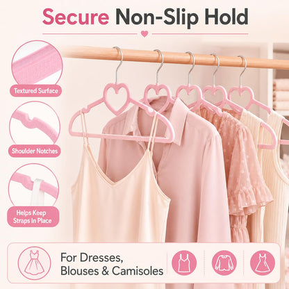 IMIKEYA 20 Pack Pink Heart Clothes Hangers: Non-Slip Plastic Coat Hangers for Adult and Children Slim Space Saving Racks for Shirt Dress Trousers