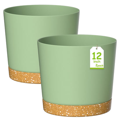 ZMTECH 30.5cm Plant Pots, Modern Planters with Drainage Holes and Detachable Saucer, Plastic Flower Pots for Plants for House Garden Windowsill (Set