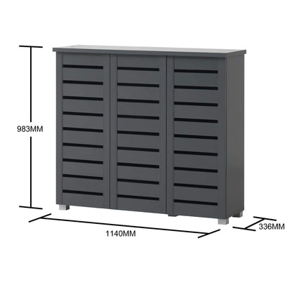 Timber Art Design UK 4 Tier Shoe Cabinet Storage Cupboard Wooden 3 Door Stand Rack Modern Furniture for Bedroom, Living Room, Hallway, Grey