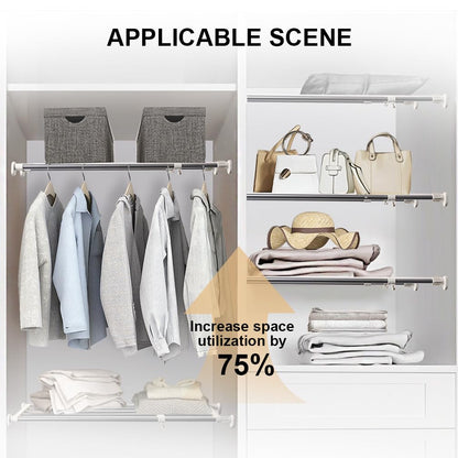 Hershii Adjustable Wardrobe Tension Shelf Divider Heavy Duty Expandable Clothes Hanging Rail Extra Long Cupboard Closet Organizer Garment Storage Rack