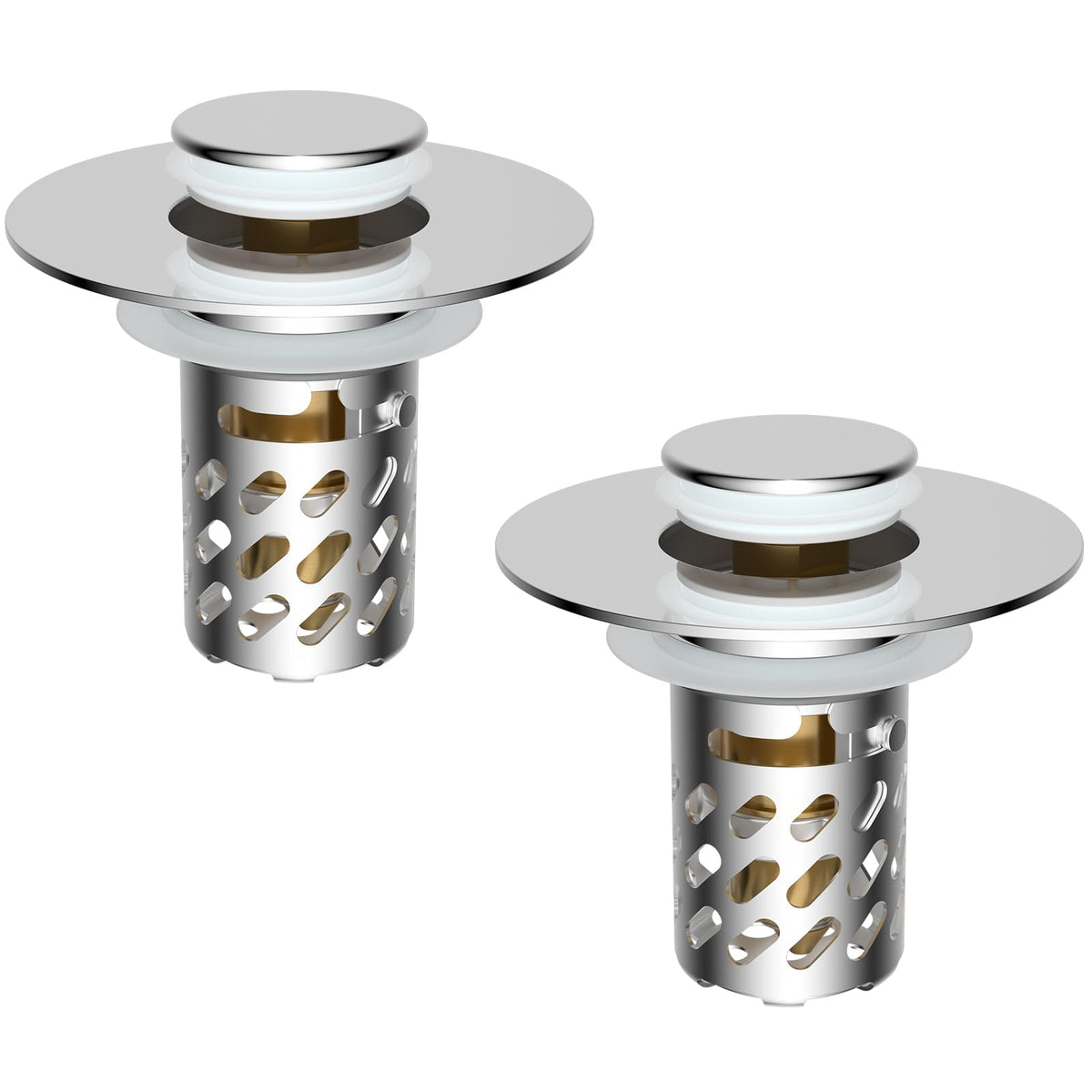iFealClear 2PC Upgraded 3 in 1 Bathroom Sink Plug, Hair Catcher, Pop Up Sink Strainer Plug with Detachable Stainless Steel Filter