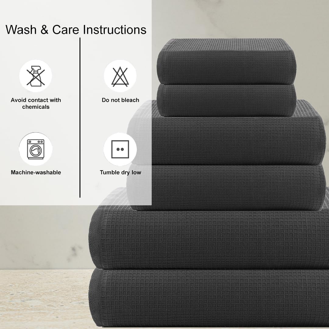 CASA COPENHAGEN Waffle 4-piece Bath Towel Set – Fir Grey, 70x140 cm, Egyptian cotton, designed in Denmark, for bathroom, kitchen & shower