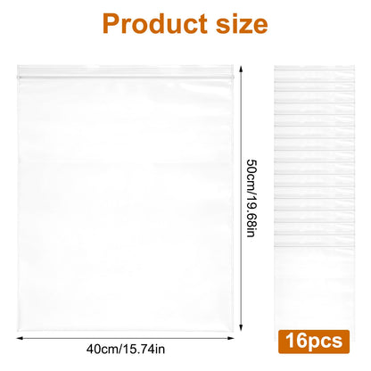 16 PcsLarge Ziplock Bags for Clothes, 40x50 cm Resealable Large Zip Lock Bagss, Clear Seal Waterproof Plastic Large Clothes Storage Bags with Zips