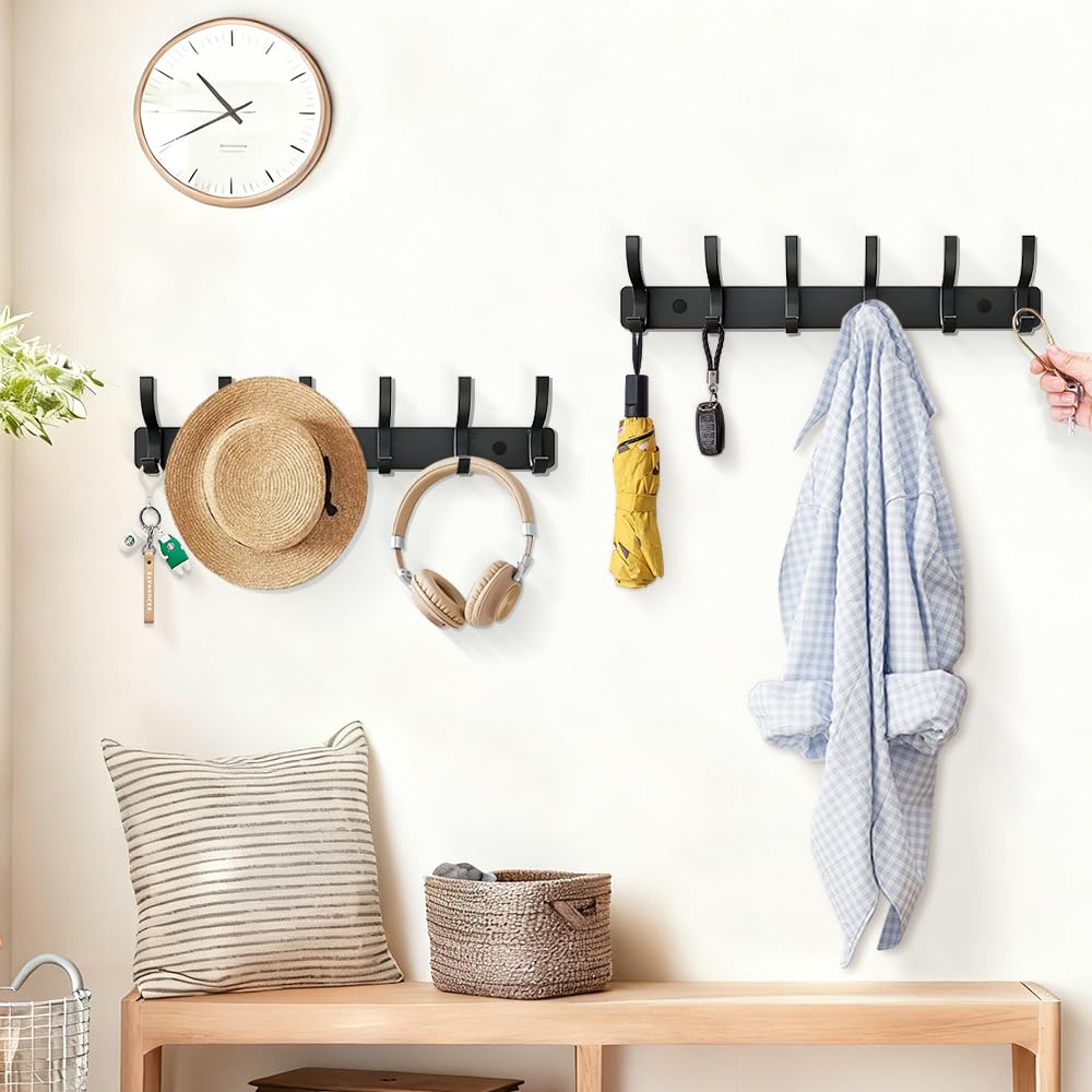 MIVITOOM Coat Hooks Wall Mounted, 2 Pack Heavy Duty Coat Rack, 31cm Length Double Door Hook Rail for Entryway Bedroom Bathroom Kitchen Home Storage