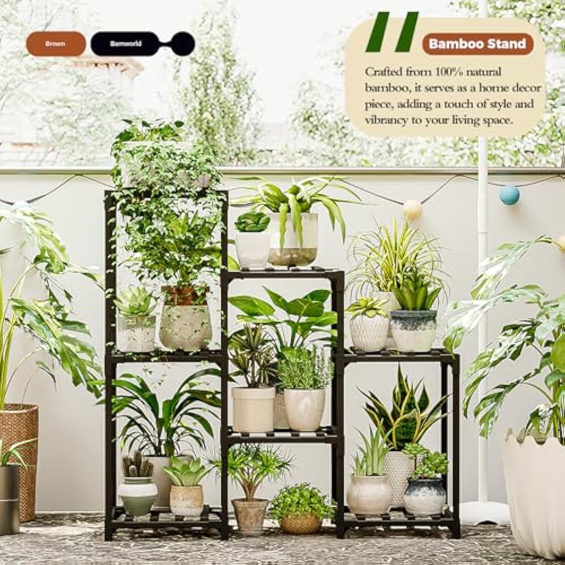 Bamworld Plant Stand Indoor Outdoor Wood Plant Stands for Multiple Plants, Plant Shelf Ladder Table Plant Pot Stand for Living Room, Patio, Balcony, Plant Gardening Gift