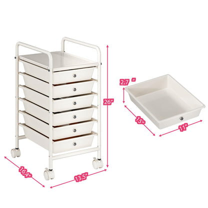 Johgee 6 Drawers Plastic Storage Cart, Multipurpose Mobile Organizer Shelving Unit with Lockable Wheels, Rolling Cart Storage Trolley for Home Office