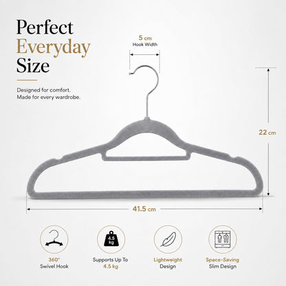 Housezy Coat Hangers, 20 Pack, Non-Slip Velvet Hangers for Clothes with Tie Bar & 360° Rotating Hook, Strong & Durable