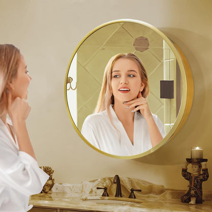 Janboe Round Mirror Cabinet,Aluminum Framed,Soft Close Hinge,51cm,Gold