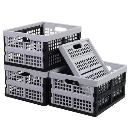 Jandson 16 L Plastic Folding Storage Crate, Black and Gray, 4 Packs