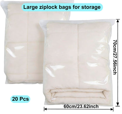 QISF 60 x 70 cm Reusable Ziplock Bags for Clothes - 20 Pcs Store & Protect Zip Seal Clothes Storage Bags，Large Clear Seal Bag Waterproof Luggage